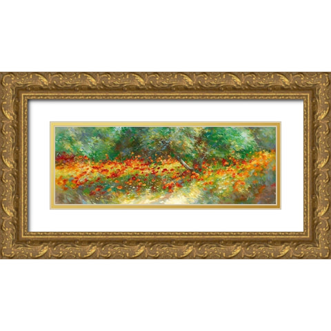 Champ des Cocquelicots Gold Ornate Wood Framed Art Print with Double Matting by Messely, Johann