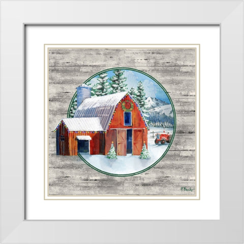 Holiday Homeland Barns I White Modern Wood Framed Art Print with Double Matting by Brent, Paul