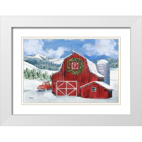 Holiday Homeland Barns II - Scenic White Modern Wood Framed Art Print with Double Matting by Brent, Paul