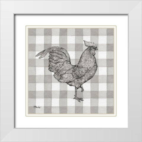 Lined Rooster I White Modern Wood Framed Art Print with Double Matting by Brent, Paul