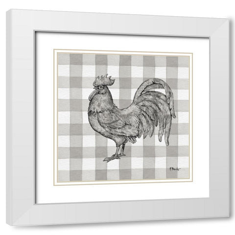 Lined Rooster II White Modern Wood Framed Art Print with Double Matting by Brent, Paul