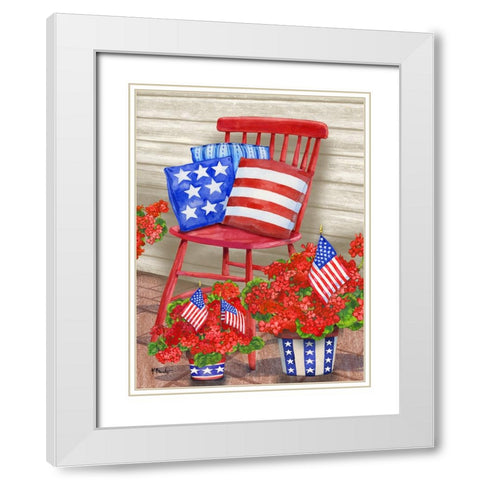 Farmhouse Florals I - Patriotic White Modern Wood Framed Art Print with Double Matting by Brent, Paul