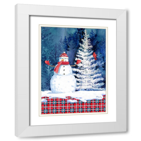 Frosted Snowman Vertical White Modern Wood Framed Art Print with Double Matting by Brent, Paul