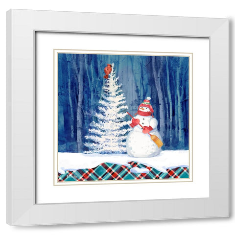 Frosted Snowman II White Modern Wood Framed Art Print with Double Matting by Brent, Paul