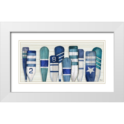 Port Oars Horizontal - Blue White Modern Wood Framed Art Print with Double Matting by Brent, Paul