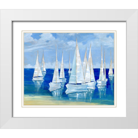 Blanco Beach Sailboats White Modern Wood Framed Art Print with Double Matting by Brent, Paul