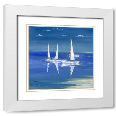 Serenity Sailboats White Modern Wood Framed Art Print with Double Matting by Brent, Paul