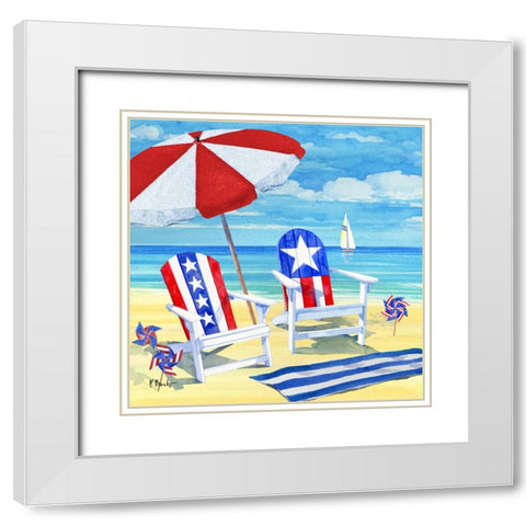 Patriotic Beach I White Modern Wood Framed Art Print with Double Matting by Brent, Paul