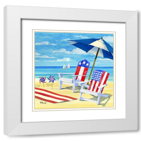 Patriotic Beach II White Modern Wood Framed Art Print with Double Matting by Brent, Paul