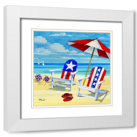 Patriotic Beach IV White Modern Wood Framed Art Print with Double Matting by Brent, Paul