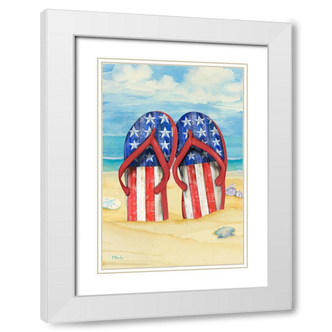 Americana Beach Flip Flops Vertical I White Modern Wood Framed Art Print with Double Matting by Brent, Paul