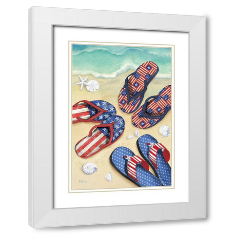 Americana Beach Flip Flops Vertical II White Modern Wood Framed Art Print with Double Matting by Brent, Paul