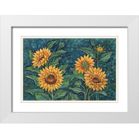 Impressions of Sunflowers Horizontal II White Modern Wood Framed Art Print with Double Matting by Brent, Paul