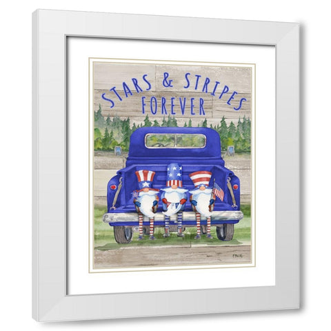 Patriotic Gnomes Truck - Blend White Modern Wood Framed Art Print with Double Matting by Brent, Paul