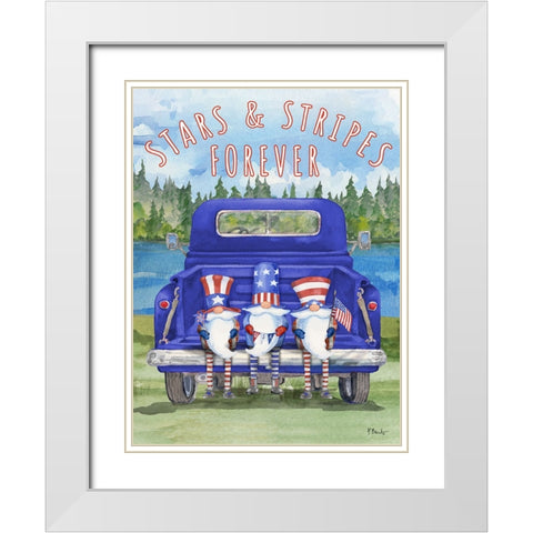 Patriotic Gnomes Truck White Modern Wood Framed Art Print with Double Matting by Brent, Paul