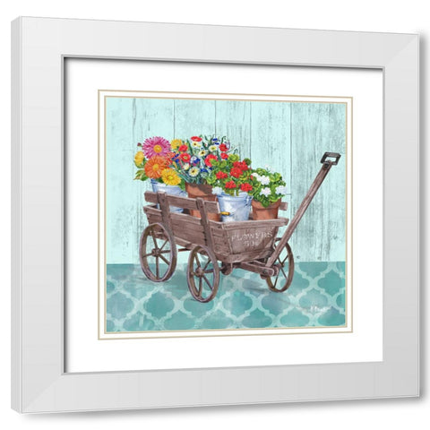 Flower Cart I White Modern Wood Framed Art Print with Double Matting by Brent, Paul