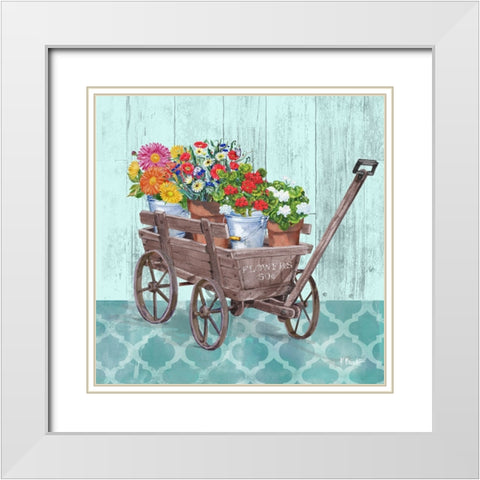 Flower Cart I White Modern Wood Framed Art Print with Double Matting by Brent, Paul