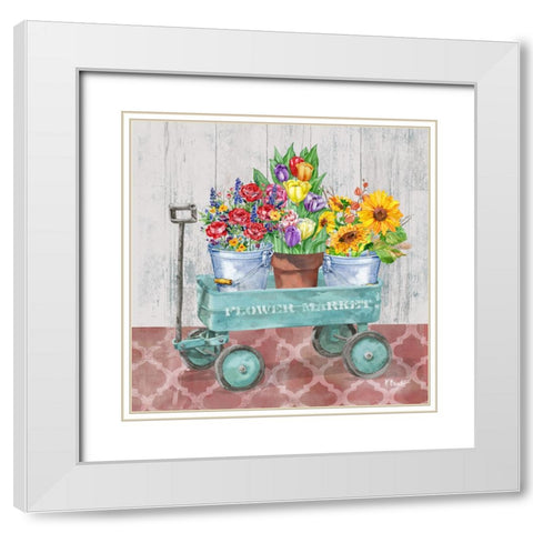 Flower Cart II White Modern Wood Framed Art Print with Double Matting by Brent, Paul