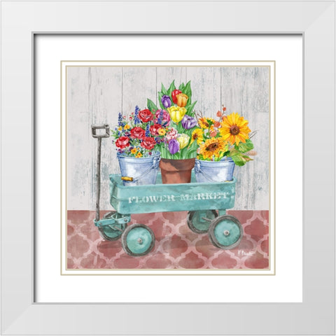 Flower Cart II White Modern Wood Framed Art Print with Double Matting by Brent, Paul