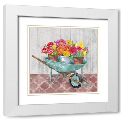 Flower Cart III White Modern Wood Framed Art Print with Double Matting by Brent, Paul