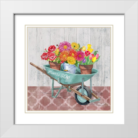 Flower Cart III White Modern Wood Framed Art Print with Double Matting by Brent, Paul