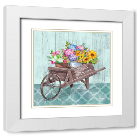 Flower Cart IV White Modern Wood Framed Art Print with Double Matting by Brent, Paul