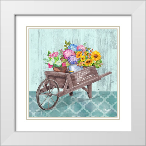 Flower Cart IV White Modern Wood Framed Art Print with Double Matting by Brent, Paul