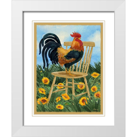 Field Rooster White Modern Wood Framed Art Print with Double Matting by Brent, Paul
