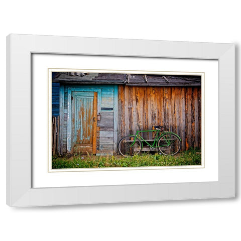Barn And Bike White Modern Wood Framed Art Print with Double Matting by Lee, Rachel