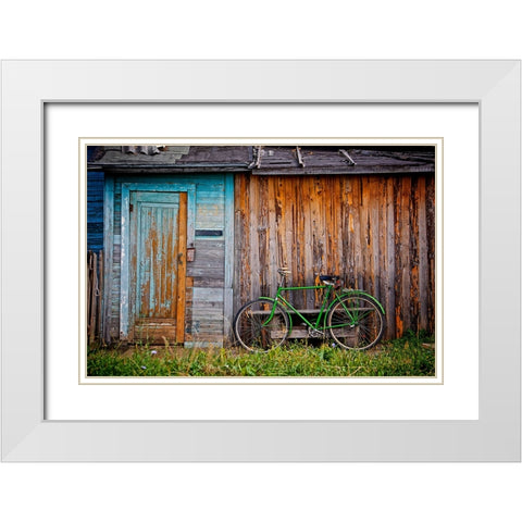 Barn And Bike White Modern Wood Framed Art Print with Double Matting by Lee, Rachel