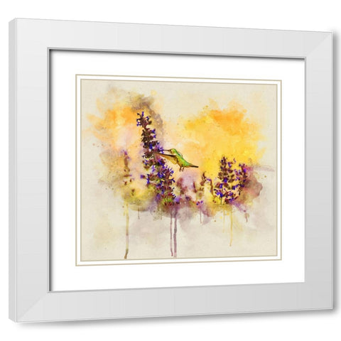 Bird 50 Watercolor White Modern Wood Framed Art Print with Double Matting by Lee, Rachel