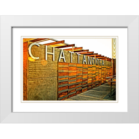 Chatt Pier Sign Metallic White Modern Wood Framed Art Print with Double Matting by Lee, Rachel