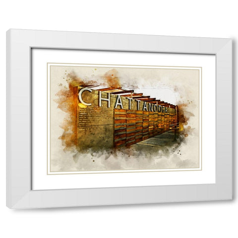 Chatt Pier Sign Watercolor White Modern Wood Framed Art Print with Double Matting by Lee, Rachel