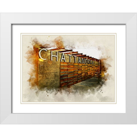 Chatt Pier Sign Watercolor White Modern Wood Framed Art Print with Double Matting by Lee, Rachel