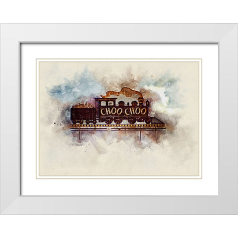 Choo Choo Glory Watercolor White Modern Wood Framed Art Print with Double Matting by Lee, Rachel
