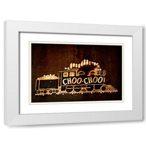 Choo Choo Sign Textured White Modern Wood Framed Art Print with Double Matting by Lee, Rachel
