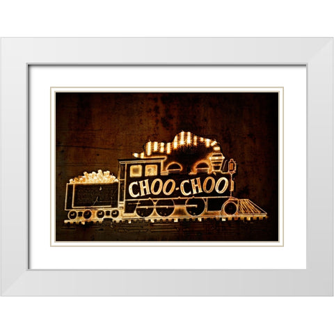 Choo Choo Sign Textured White Modern Wood Framed Art Print with Double Matting by Lee, Rachel