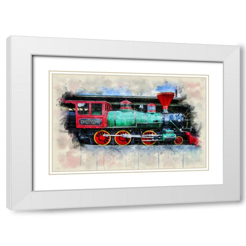 Choo Choo Train Watercolor White Modern Wood Framed Art Print with Double Matting by Lee, Rachel