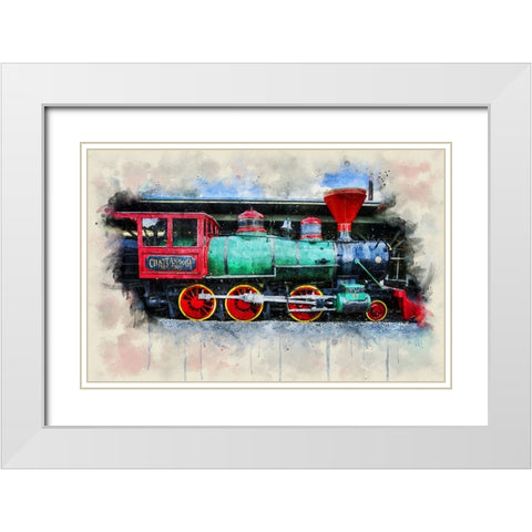 Choo Choo Train Watercolor White Modern Wood Framed Art Print with Double Matting by Lee, Rachel
