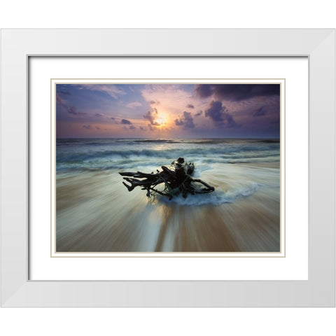 Ocean 28 White Modern Wood Framed Art Print with Double Matting by Lee, Rachel