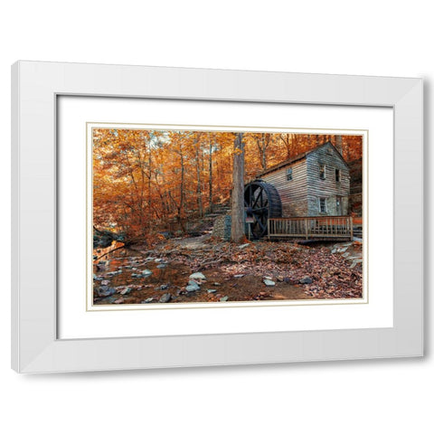 Smokies Grist Mill Fall White Modern Wood Framed Art Print with Double Matting by Lee, Rachel