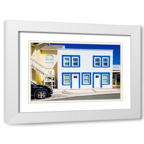 The Blue Beach House 2 White Modern Wood Framed Art Print with Double Matting by Malone, Will