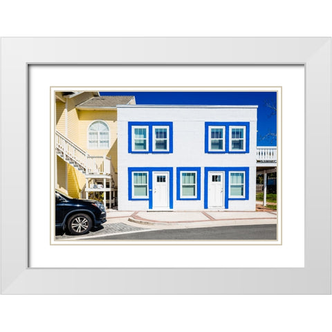 The Blue Beach House 2 White Modern Wood Framed Art Print with Double Matting by Malone, Will