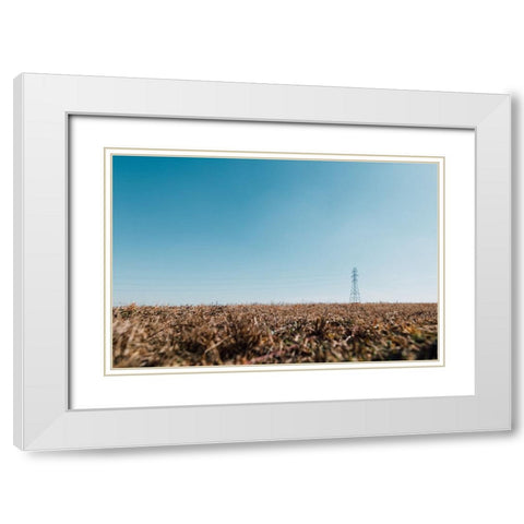 Powerline Field White Modern Wood Framed Art Print with Double Matting by Malone, Will