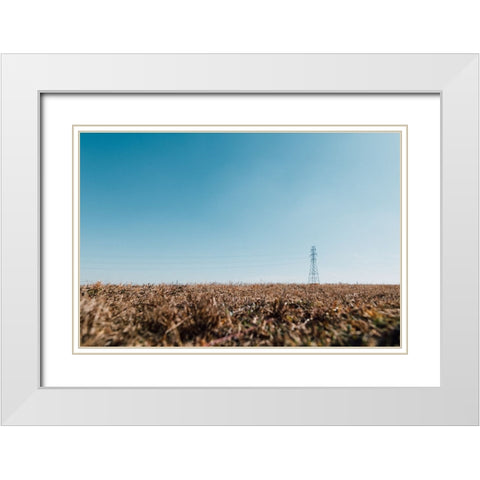 Powerline Field White Modern Wood Framed Art Print with Double Matting by Malone, Will