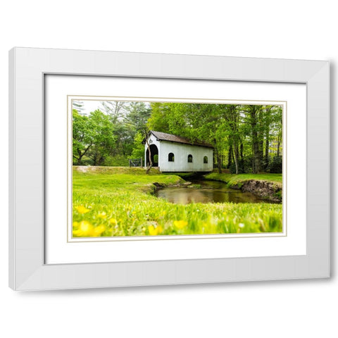 Covered Bridge White Modern Wood Framed Art Print with Double Matting by Malone, Will