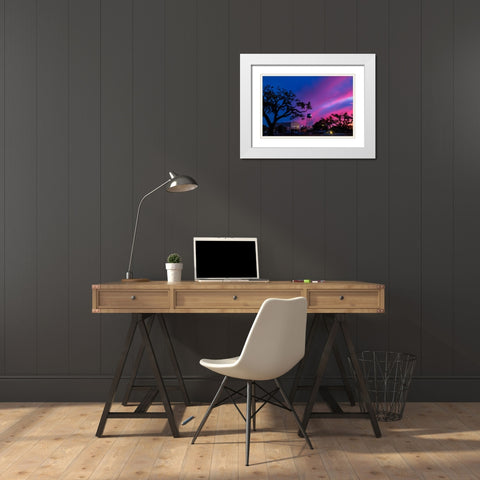Watertower Sunset White Modern Wood Framed Art Print with Double Matting by Malone, Will
