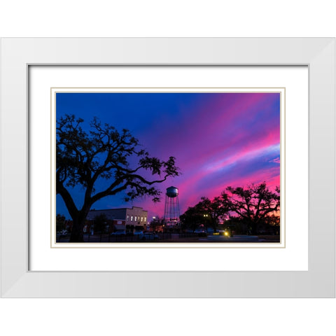 Watertower Sunset White Modern Wood Framed Art Print with Double Matting by Malone, Will