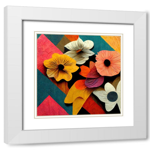 Paper Flowers 10 White Modern Wood Framed Art Print with Double Matting by Screendoor