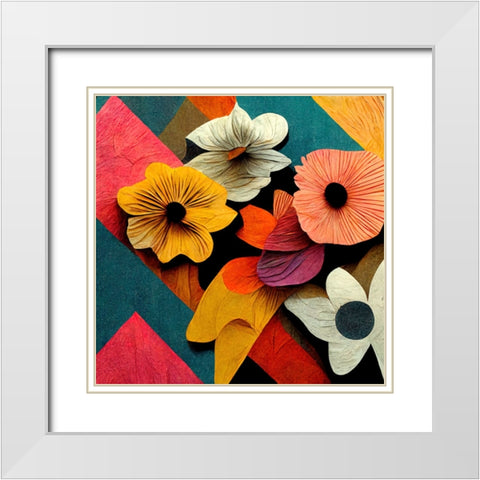 Paper Flowers 10 White Modern Wood Framed Art Print with Double Matting by Screendoor